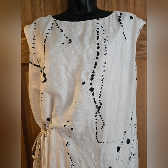 Vintage Hannoh Wessel Silk White and Black Paint Splatter Midi Dress Size 36 - Picture 6 of 12